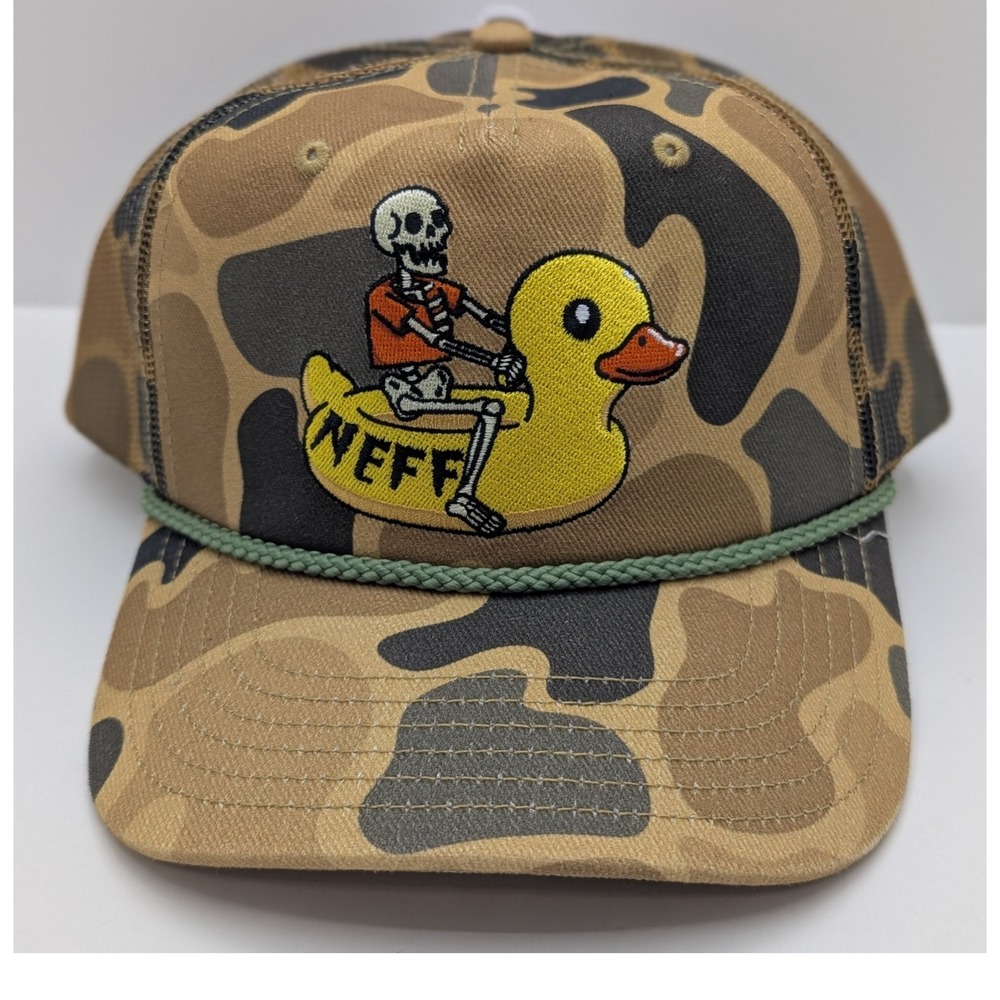 Neff Camo Trucker Hat Skeleton Riding Rubber Duck Snapback Cap Brown Green New